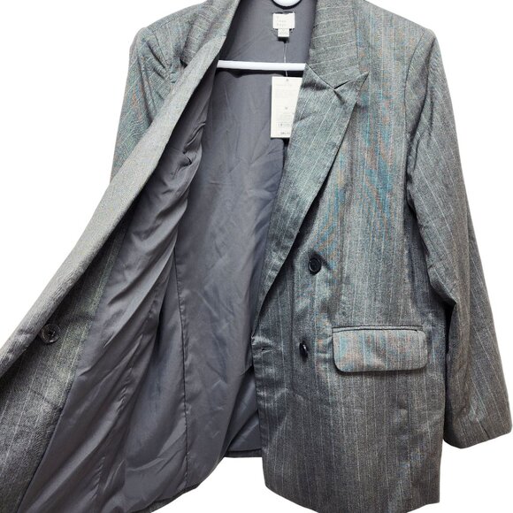 A New Day Grey Striped Double Breasted Blazer Womens Medium Responsible Style - Picture 8 of 9